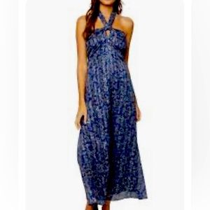 Royal blue and gold halter top maxi dress 🪷🪷